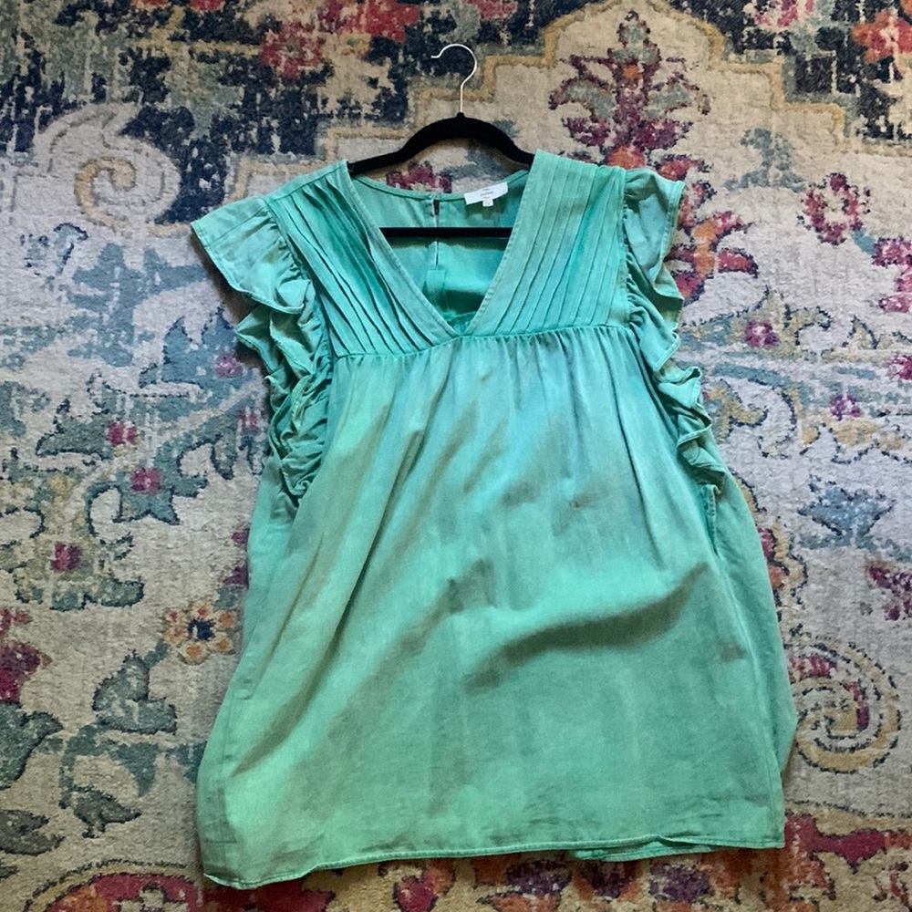 Green, ruffle sleeve top, 2X, ENTRO